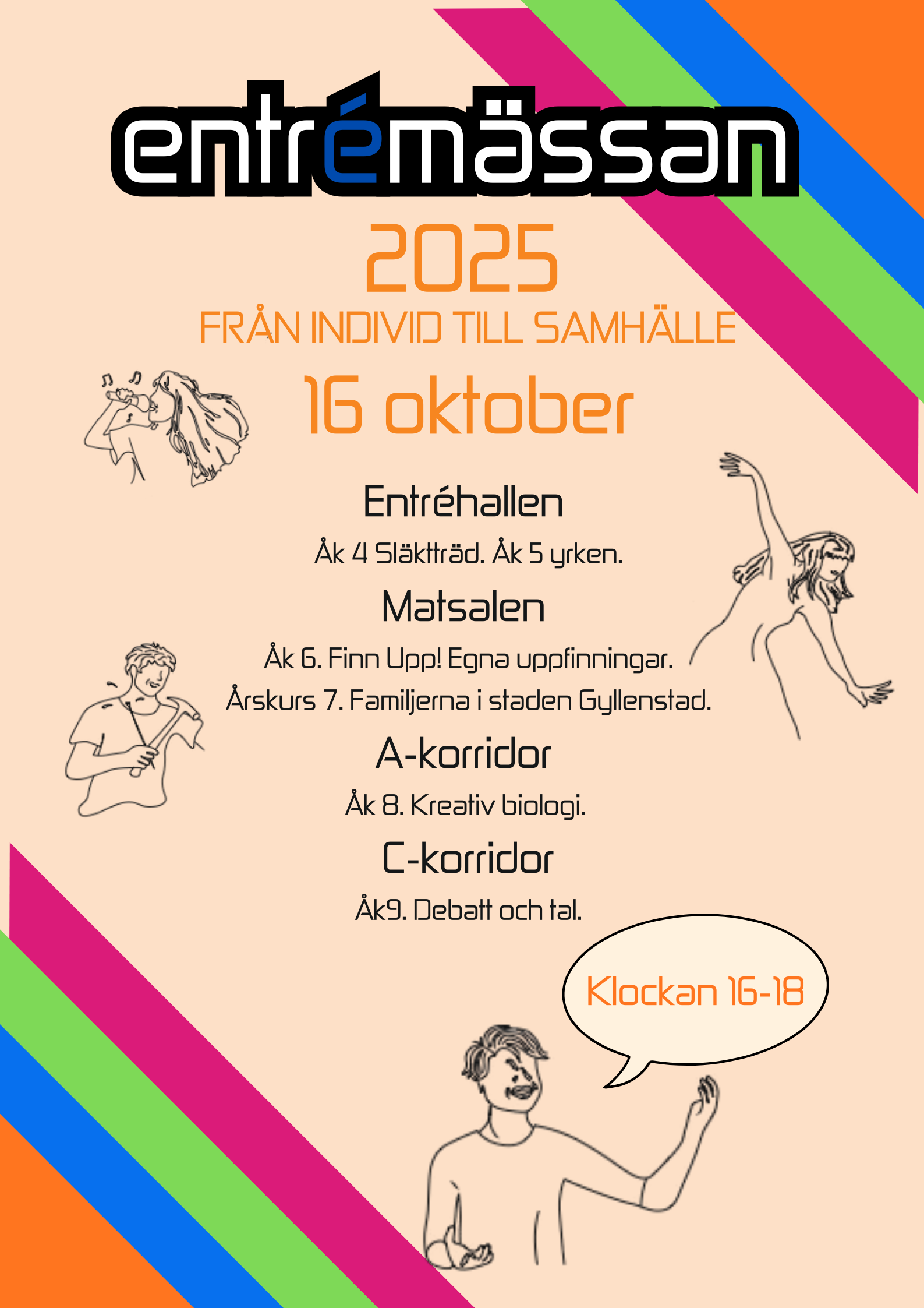 Affisch med inbjudan till Entrémässan 16 oktober på Entréskolan Eskilstuna kl 16-18